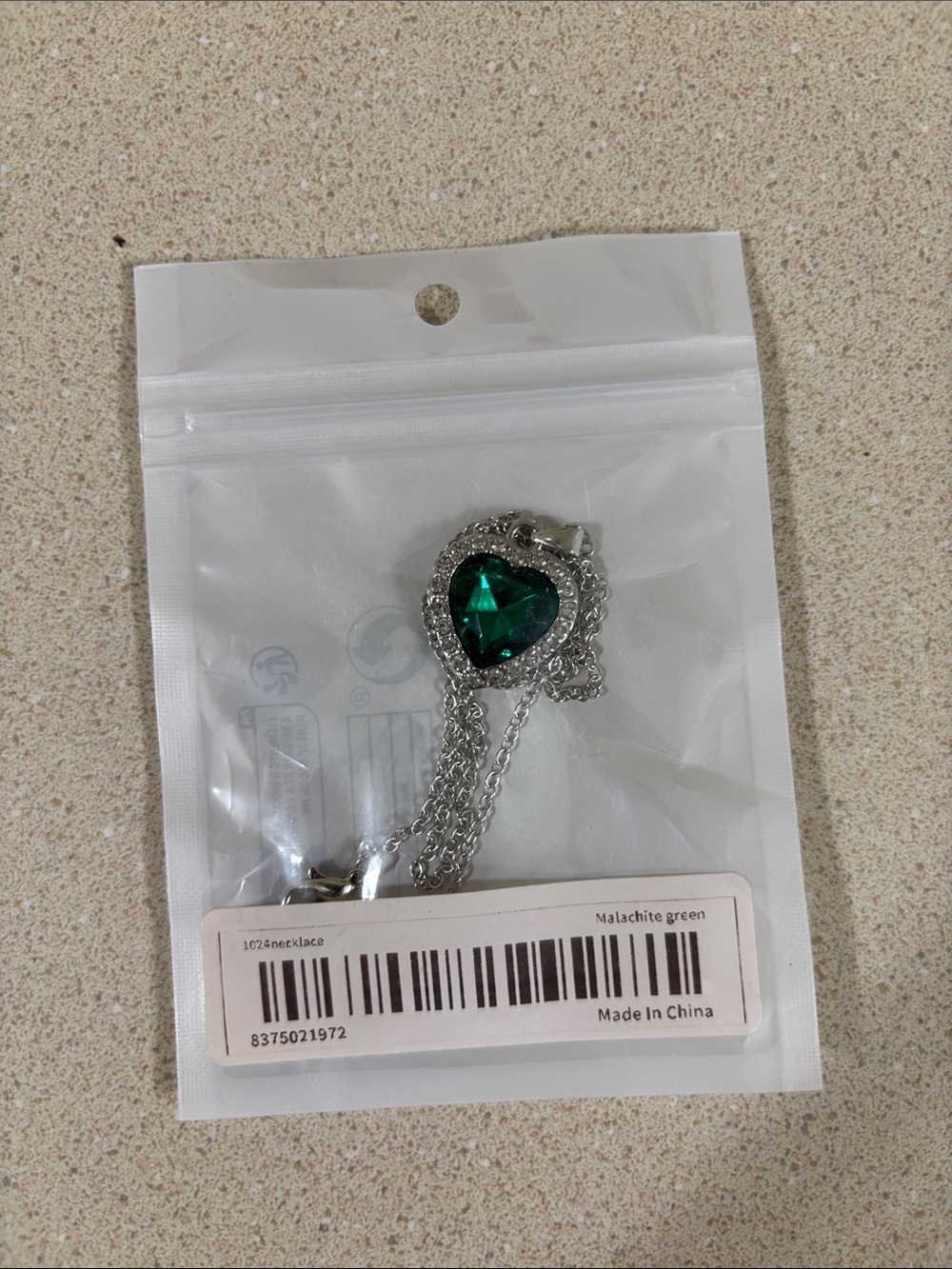 Heart Pendant Necklace with Emerald Green Gem